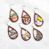 Wholesale Water droplet hollow leopard print Easter wooden earrings