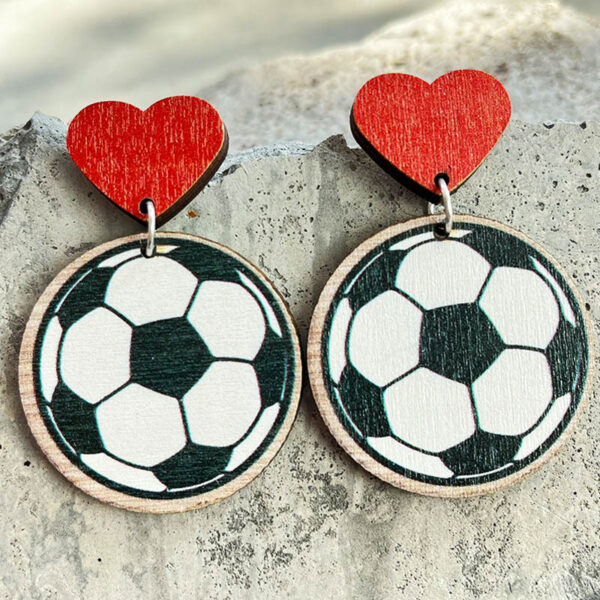 Wholesale Mother's Day Gift Baseball Football Love Wooden Earrings