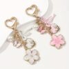 Wholesale Enamel Flower Keychain Butterfly Love Inlaid Pearl Pendant Bag Pendant