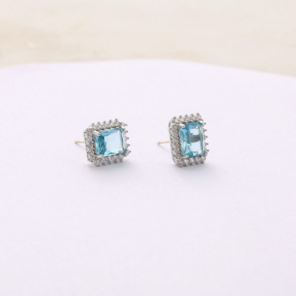 Wholesale Shallow Sea Blue Rectangular S925 Sterling Silver Stud Earrings