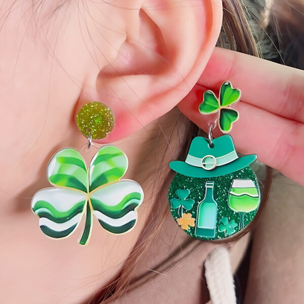 Wholesale St. Patrick's Green AB Beer Acrylic Clover Earrings