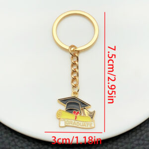 Ls308-1 oil dripping graduation cap yellow certificate key chain-8.1g