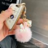 Wholesale Pink and white cute furball rabbit keychain