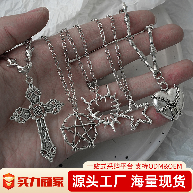 Wholesale Vintage Gothic Punk Cross Star Pendant Necklace