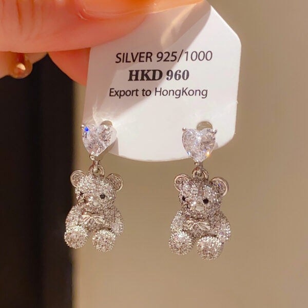 Wholesale Zircon Love White Bear Cartoon Earrings