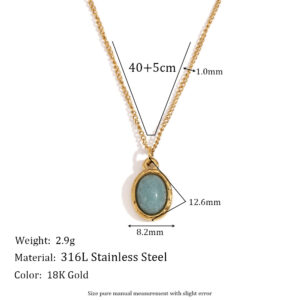 Grey Dongling Natural Stone Pendant Necklace-Gold