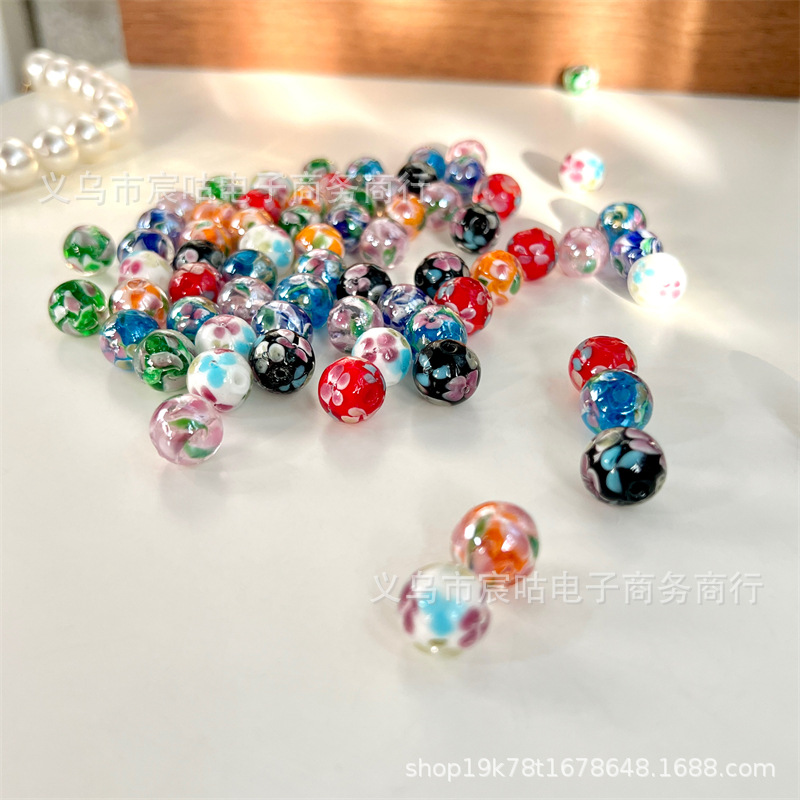 Wholesale Handmade interior painted glass flower color plated through-hole beads loose beads DIY bracelet necklace mobile phone chain pendant beaded a