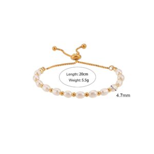 Freshwater pearl beads drawstring bracelet-gold
