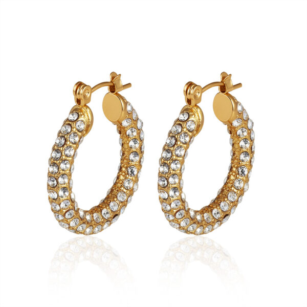 Wholesale European and American cross-border INS 18k gold-plated stainless steel earrings with zircon inlay, vintage and high-end titanium steel earrings