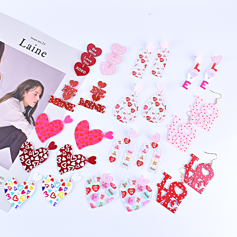 Wholesale Valentine's Day Love Letter Red Pink Earrings