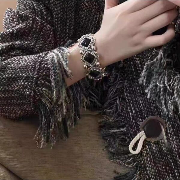 Wholesale Dark Gothic Square Stone Wide Edition Bracelet