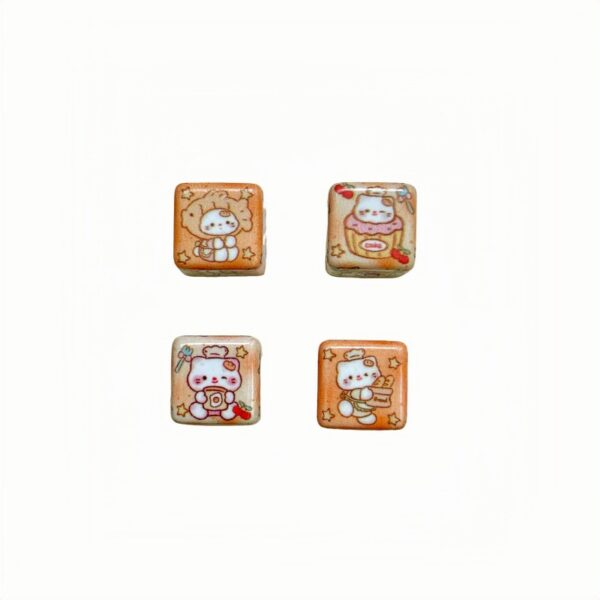 Wholesale 14m Acrylic Bread Kt Printed Square through Hole DIY Loose Beads Cartoon Bag Pendant Mobile Phone Chain Head Rope Aessories