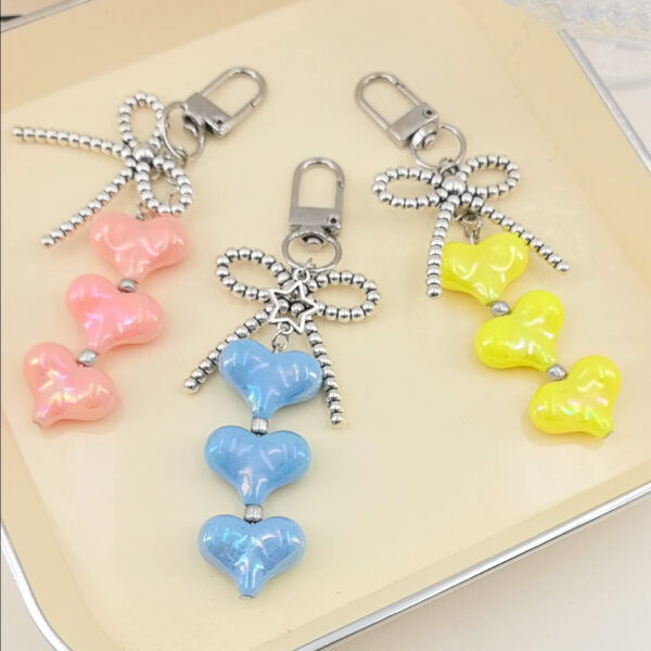 Wholesale Macaron-colored heart metal bow keychain