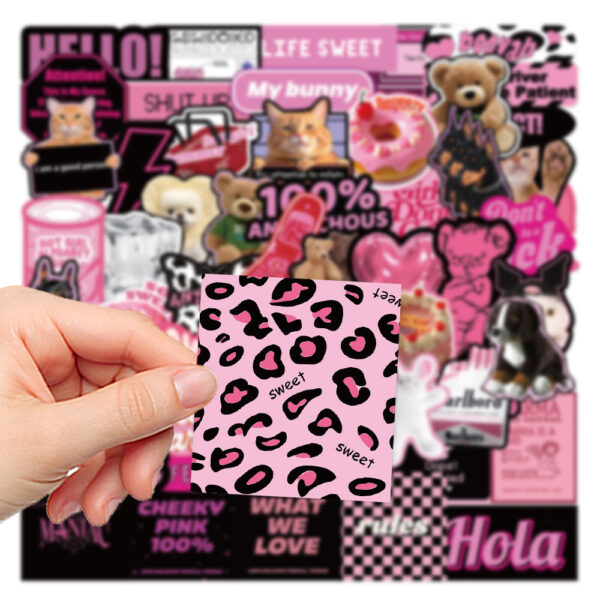 Wholesale 55pcs pink and black English cartoon Waterproof Vinyl Stickers