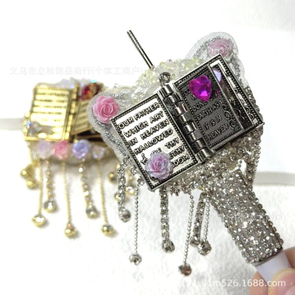 Wholesale Page-turning tassel chain scripture with three-dimensional inlaid diamonds and straight-hole beads