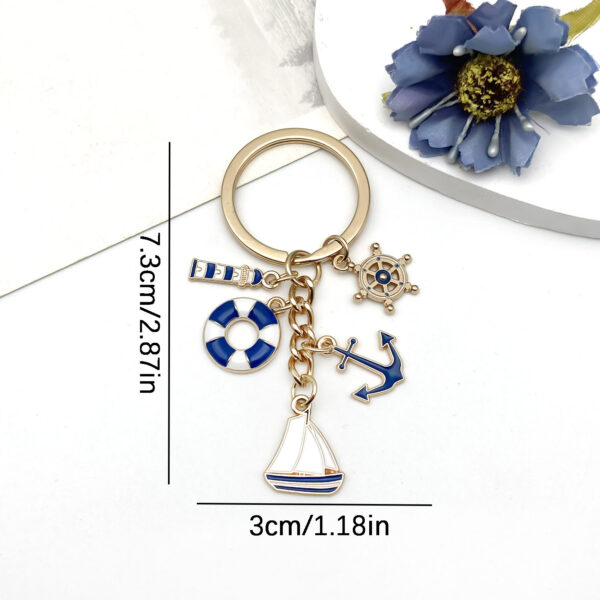 Wholesale Blue Sailing Lighthouse Life Buoy Keychain