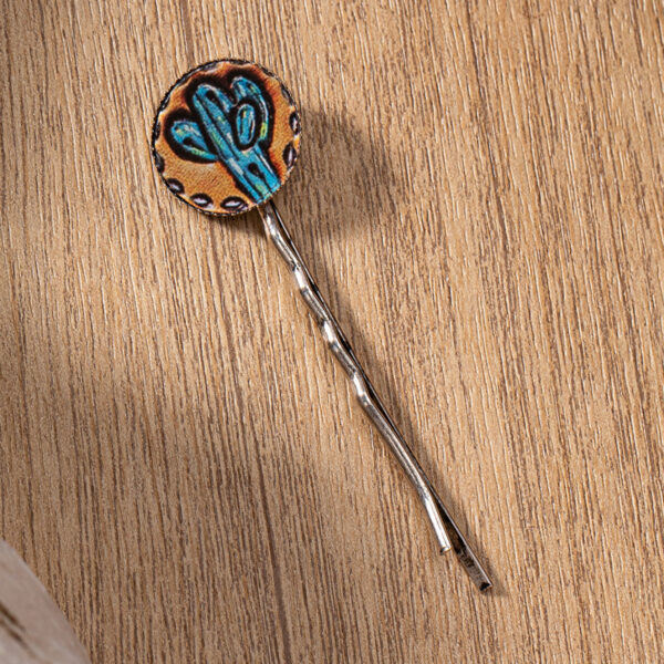 Wholesale leather western cactus horseshoe pattern printing hairpin hair clips