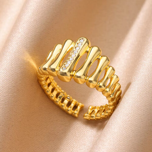 Wholesale X-Shaped Stripesd Zircon Double Color Luxury Open Ring