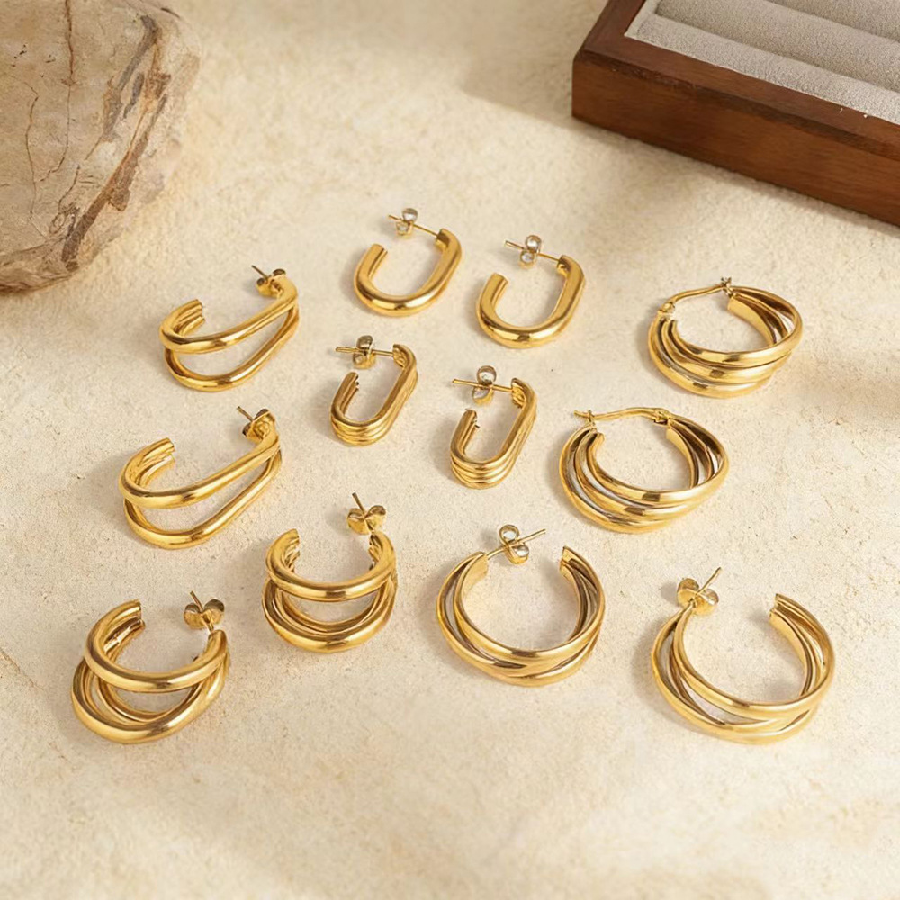 Wholesale C-Shaped Hollow Hook Exaerated Stainless Steel Earrings
