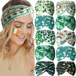 Wholesale St. Patrick's print cross clover elastic headband
