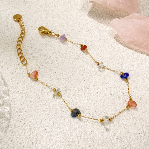 Wholesale Colorful natural stone titanium steel gold bracelet