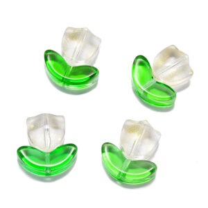 Golden flowers + green leaves (10 each) / Flowers 9*9mm leaves 14*7mm aperture 1mm