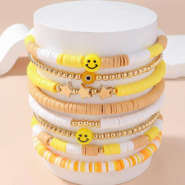 Wholesale bright yellow 8-piece sethandmade soft pottery bracelet