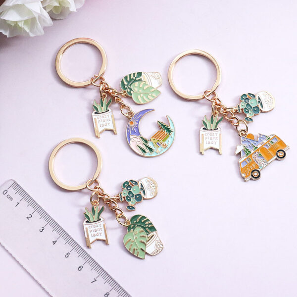 Wholesale Europe and the United States cross-border hot fleshy vegetation combination key chain tropical green plants cartoon key ring pendant gift