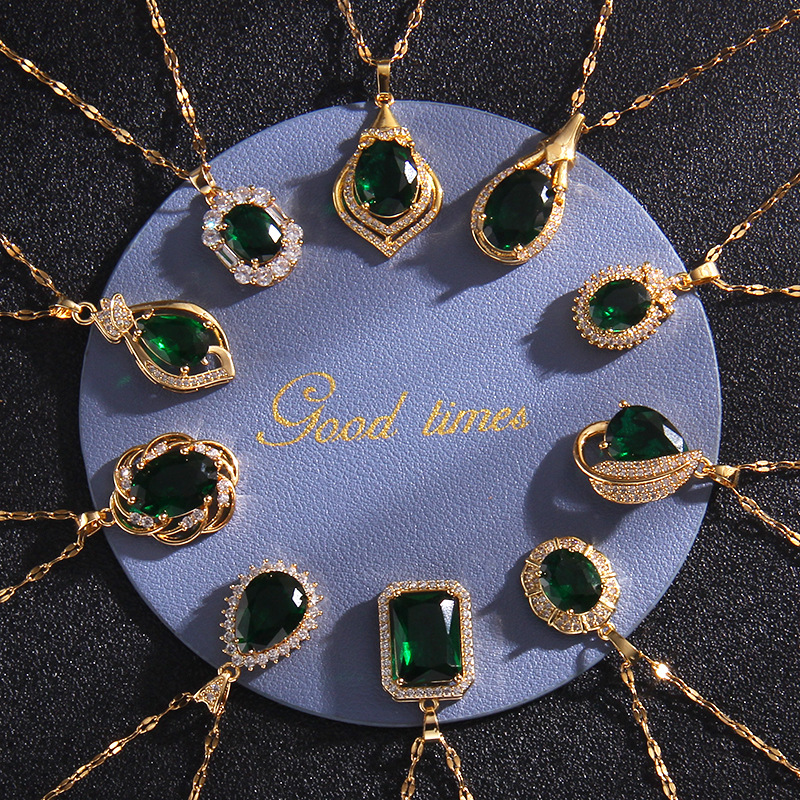 Wholesale Titanium steel necklace female zircon water op pendant niche design jewelry