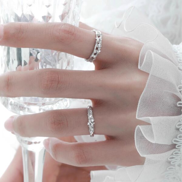 Wholesale Korean Style Ins Textured Star Zircon Couple Rings High-End Light Luxury Niche Design Open Ring for Women
