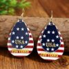 Wholesale Stars and Stripes Double-Layer Waterdrop Leather Earrings