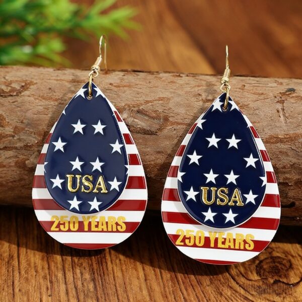 Wholesale Stars and Stripes Double-Layer Waterdrop Leather Earrings