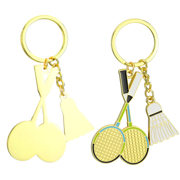 Wholesale Golden Cute Mini Badminton Metal Keychain