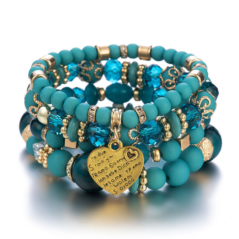 Wholesale Bohemian style crystal peach heart multi-layered bracelet