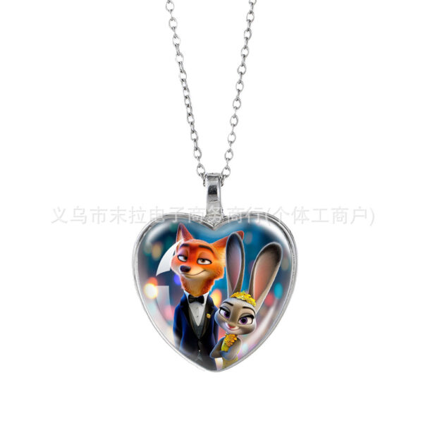 Wholesale Cartoon Cute Rabbit Animal Time Gem Heart Shaped Necklace