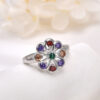 Wholesale Rainbow Micro Inlaid Diamond Flower Ring for Women, White Copper