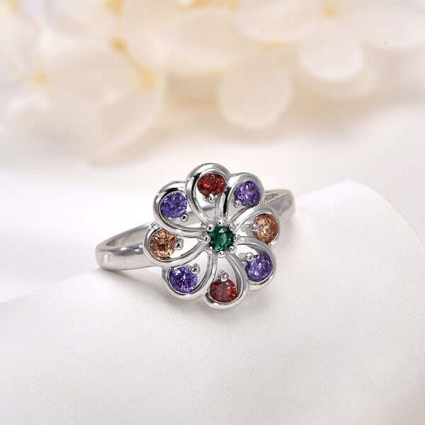 Wholesale Rainbow Micro Inlaid Diamond Flower Ring for Women, White Copper