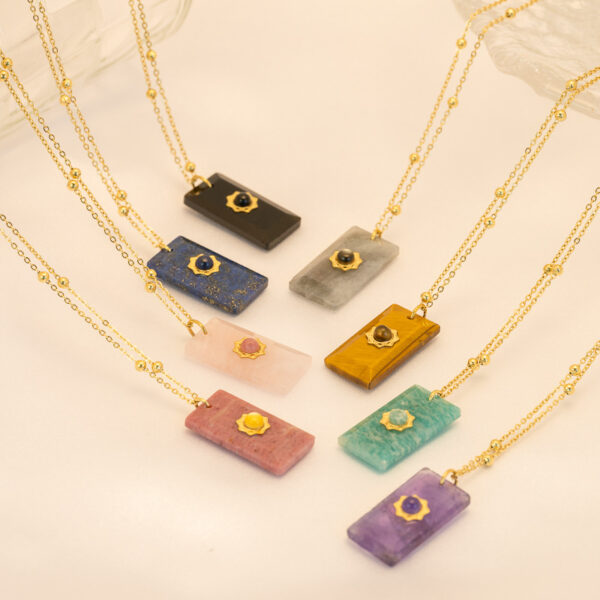Wholesale retro square natural stone pendant titanium steel necklace