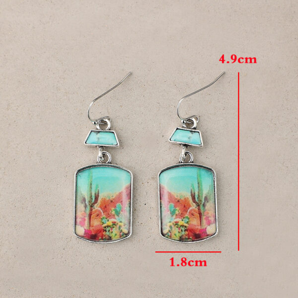 Wholesale Western style geometric printing cactus turquoise earrings
