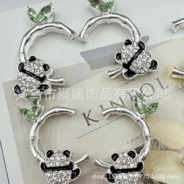 Wholesale Double-Sided Diamond-Encrusted Panda Bamboo Spacer Beads Loose Crystal Beads