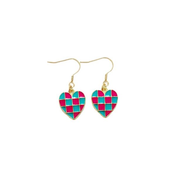 Wholesale Checkered dopamine contrasting heart-shaped earrings