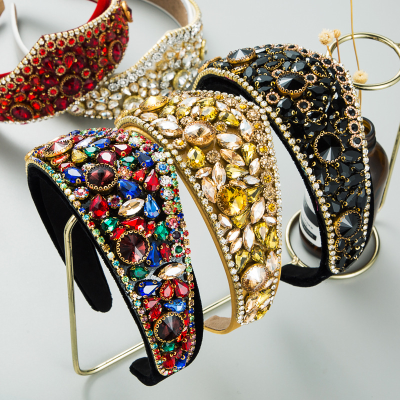 Wholesale Baroque retro colored glass ser sparkling crown headband