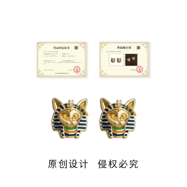 Wholesale Cat Head Pharaoh Enamel Dripping Glaze Painted Silver Needle Earrings