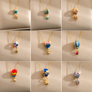 Wholesale Titanium Steel Gold Hot Air Balloon Resin Clavicle Necklace