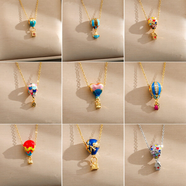 Wholesale Titanium Steel Gold Hot Air Balloon Resin Clavicle Necklace