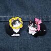 Wholesale Cute black metal cartoon bow cat brooch