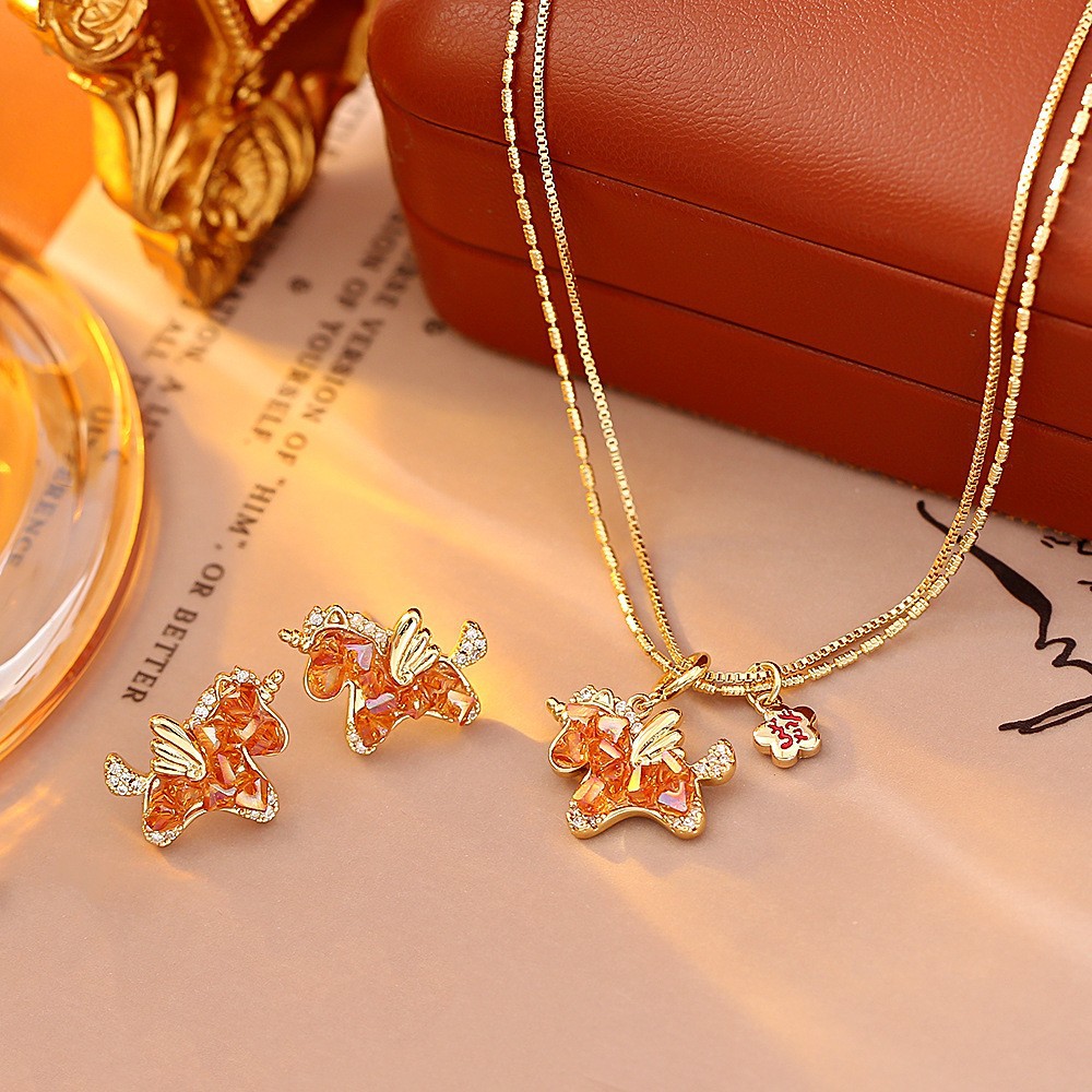 Wholesale Crystal Unicorn Gold Stud Earrings Necklace
