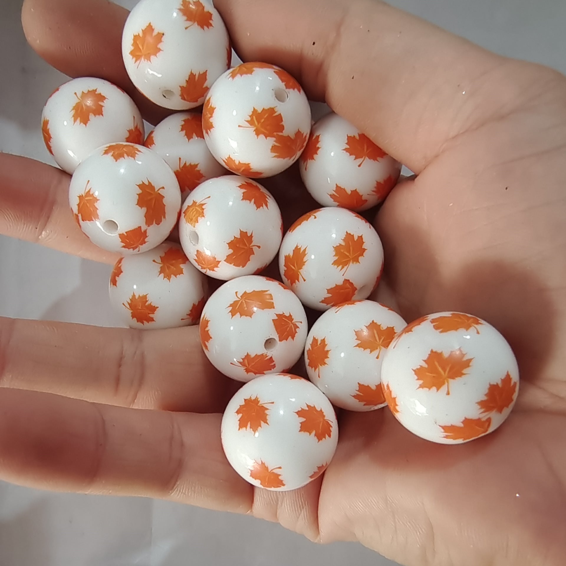 Wholesale 20mm Acrylic Orange Small Maple Leaf Print Beads