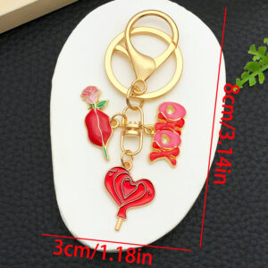 Er1281-drip oil red zinc alloy valentine's day love rose 8-character keychain-12.15g [1 piece]