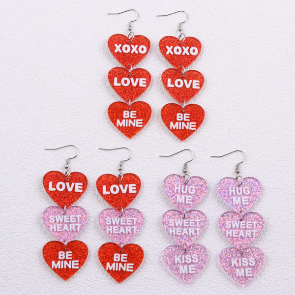 Wholesale Valentine's Day Flash Three in One Heart Letter Acrylic Earrings